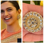 Kundan Studs, Golden Kundan Pearl Earrings, Jadau Rajwadi Pacchi Kundan Studs, Bollywood fashion - Libasaa.com