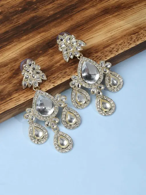 American Diamond (AD) style Medium Dangling Earring, Perfect for Wedding, Party wear, Indian, Pakistani, bridal jewelry. - Libasaa.com