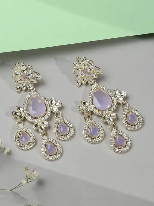 American Diamond (AD) style Medium Dangling Earring, Perfect for Wedding, Party wear, Indian, Pakistani, bridal jewelry. - Libasaa.com