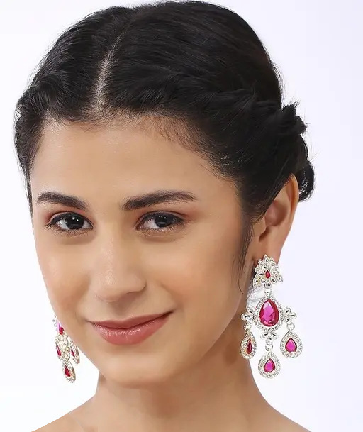 American Diamond (AD) style Medium Dangling Earring, Perfect for Wedding, Party wear, Indian, Pakistani, bridal jewelry. - Libasaa.com
