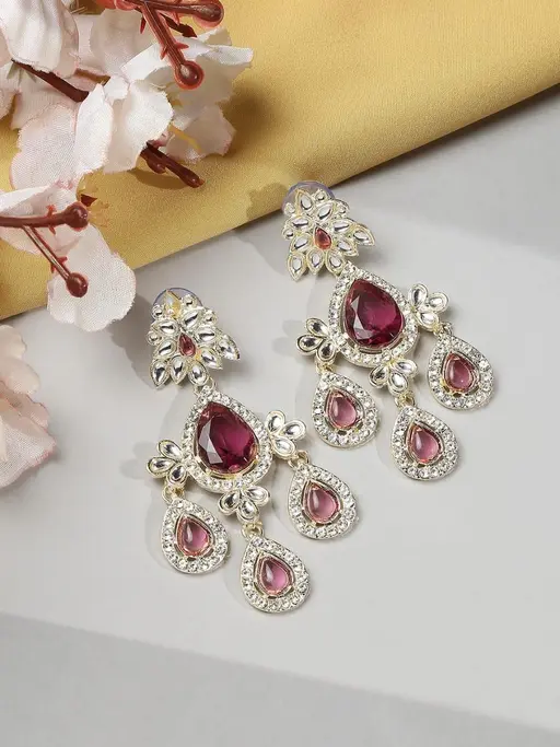 American Diamond (AD) style Medium Dangling Earring, Perfect for Wedding, Party wear, Indian, Pakistani, bridal jewelry. - Libasaa.com