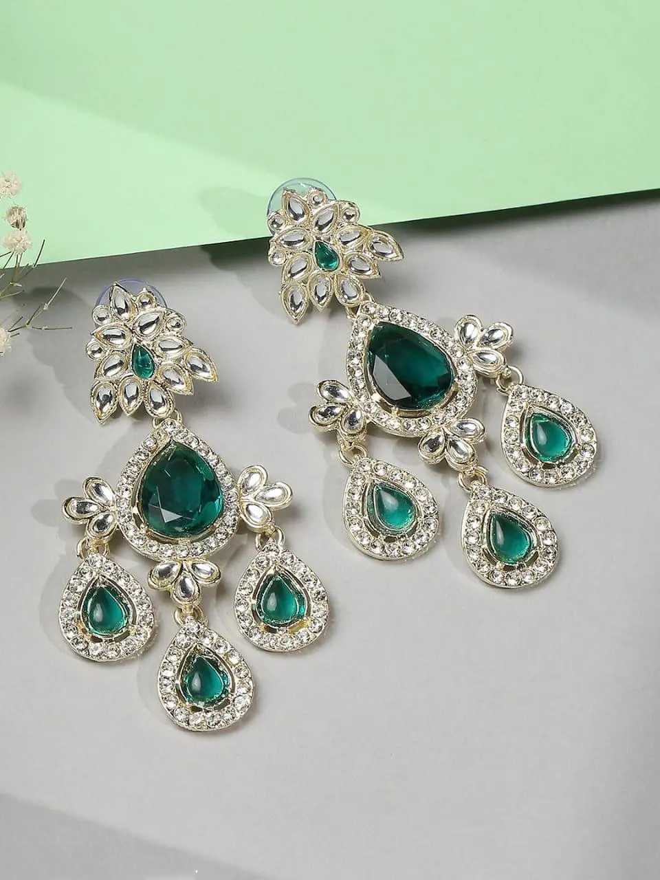 American Diamond (AD) style Medium Dangling Earring, Perfect for Wedding, Party wear, Indian, Pakistani, bridal jewelry. - Libasaa.com