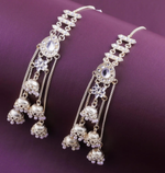 Tulsi Kundan and Moti Long Earrings with kaan chain - Libasaa.com