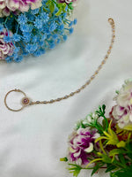 Moissanite Bridal Nose Ring with Chain (Nath) | Floral Polki Style Nose Pin with Pearl Chain | Traditional Indian Wedding & Festive Jewelry for Women