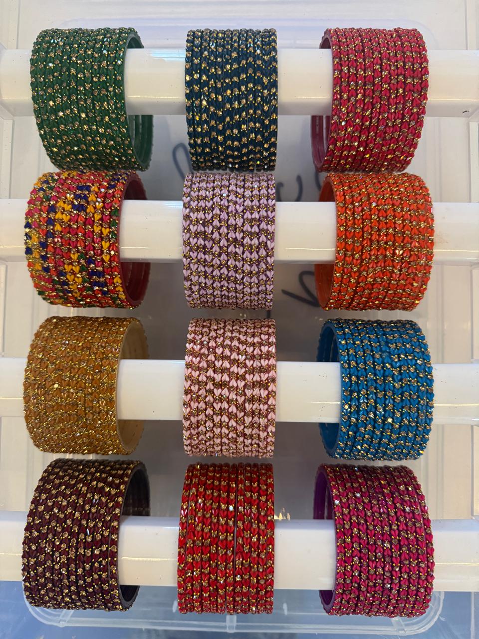 Heart Shape Glass Bangles Combo Set,12 Color Traditional Indian Bangles Set, Bridal Bangle Elegant Indian Traditional Chudi Set for Bridal & Festive Wear