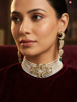 Premium Pearl Jadau Choker Necklace Set with Crescent Moon Design & Earrings | Bridal Kundan Style Indian Wedding Jewellery