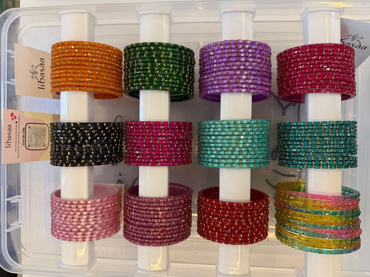 Square Stone Drop Glass Bangles Combo Set,12 Color Traditional Indian Bangles Set, Bridal Bangle Elegant Indian Traditional Chudi Set for Bridal & Festive Wear