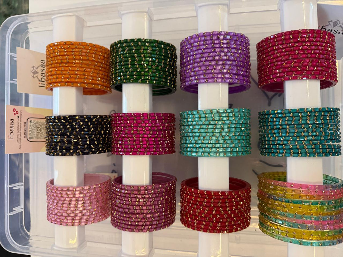 Square Stone Drop Glass Bangles Combo Set,12 Color Traditional Indian Bangles Set, Bridal Bangle Elegant Indian Traditional Chudi Set for Bridal & Festive Wear