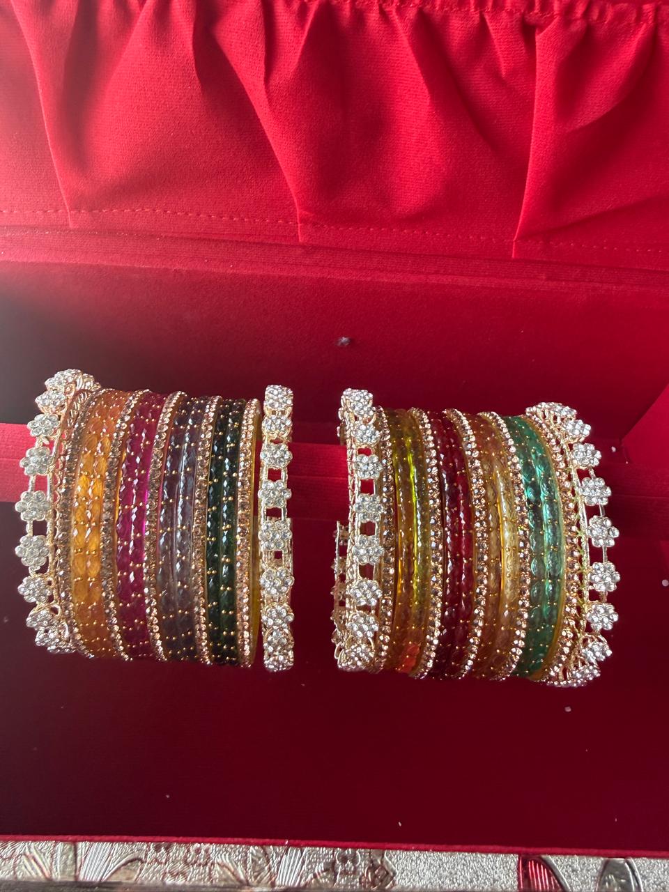 Indian New Glass Gold Stone Bangles with Raindrop Design Ad Kada Set | Bridal Bangle Set | Traditional Indian Jewellery Bangles Set