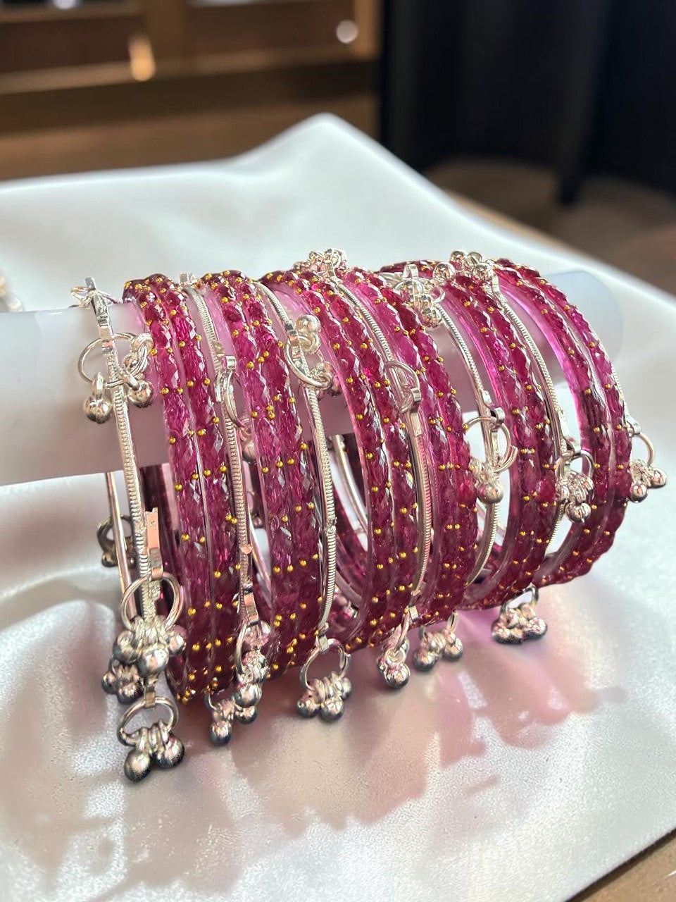 Raindrop Glass Bangles with Silver Kashmiri Ghunghroo | Bridal Traditional Indian Bangle Set for Women, Festive & Wedding Wear Jewelry