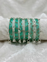 Glass Stone Bangles with Silver Kashmiri Ghunghroo | Bridal Traditional Indian Bangle Set for Women, Festive & Wedding Wear Jewelry