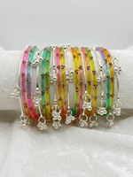 Glass Stone Bangles with Silver Kashmiri Ghunghroo | Bridal Traditional Indian Bangle Set for Women, Festive & Wedding Wear Jewelry
