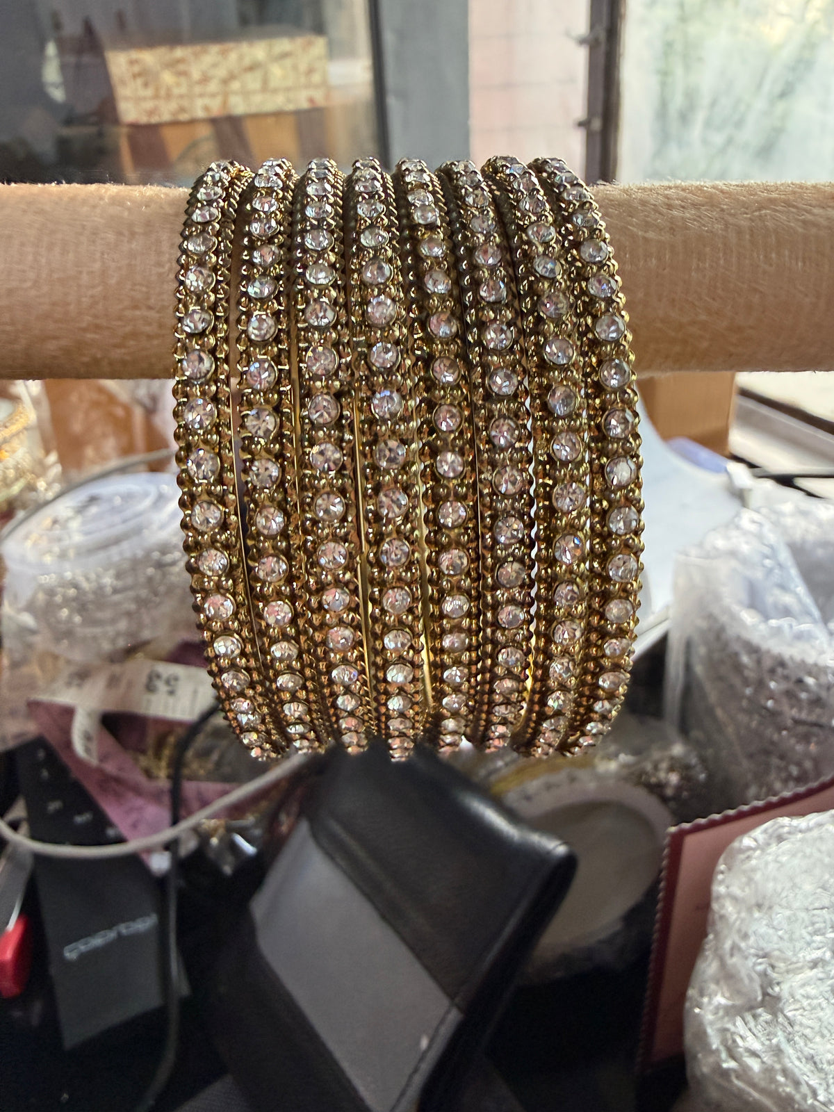 Premium Gold Plated Crystal Stone Bangles Set for Women | Traditional Indian Bridal & Party Wear Glass Bangles Combo