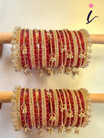 Raindrop Bangles Combo Set with 6 Golden Kashmiri Ghunghroo, 12 Golden Metal Bangles & 2 Golden Kada | Premium Indian Bridal Jewelry Set