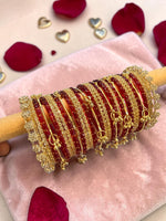 Raindrop Bangles Combo Set with 6 Golden Kashmiri Ghunghroo, 12 Golden Metal Bangles & 2 Golden Kada | Premium Indian Bridal Jewelry Set