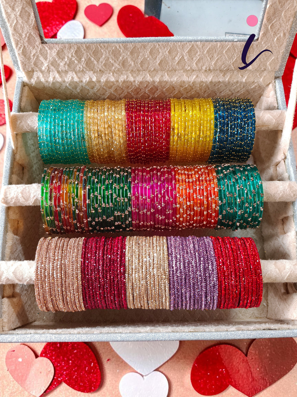 Rain drop Bangles Glass Combo Box for Women | 3 Designer Styles | 5 Color Collection, Traditional Indian Bangles Set, Bridal Bangle Elegant Indian Traditional Chudi Set for Bridal & Festive Wear