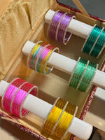 Silver Stone Jelly Glass Bangles Set – 6 Vibrant Colours | 8 Bangles Per Packet | Trendy Fashion Chudi Set for Women & Girls