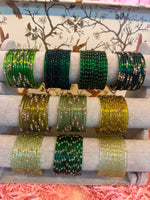 Plain Motifs Glass Raindrop Stone Bangles Combo Set (10 Dozen) Green Colour | Sawan Teej Special Indian Bangles Set for Women