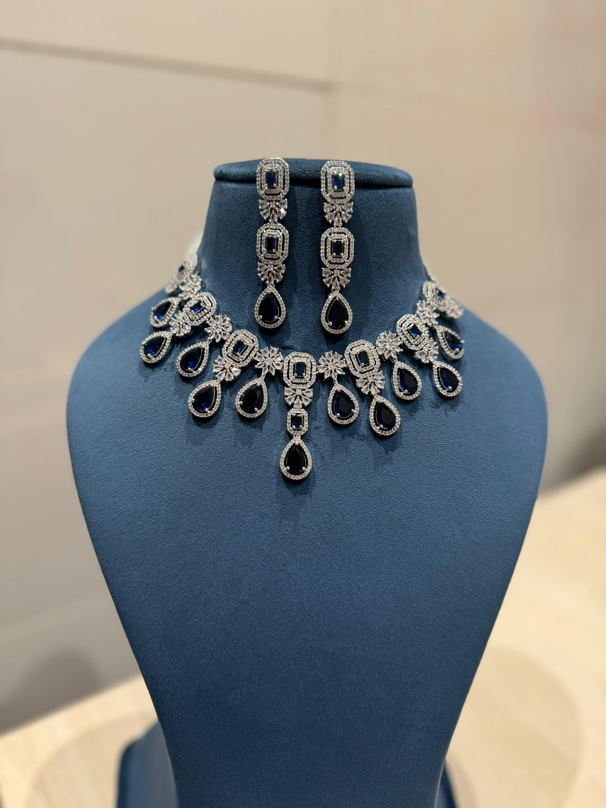 Riya American Diamond Emerald Wedding Necklace CZ Bridal Choker Elegant AD Necklace - Libasaa.com