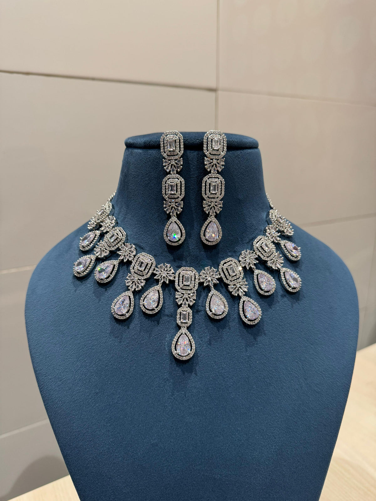 Riya American Diamond Emerald Wedding Necklace CZ Bridal Choker Elegant AD Necklace - Libasaa.com