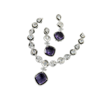 Bollywood Wedding American Diamond Silver Plated Necklace Earring Set - Libasaa.com