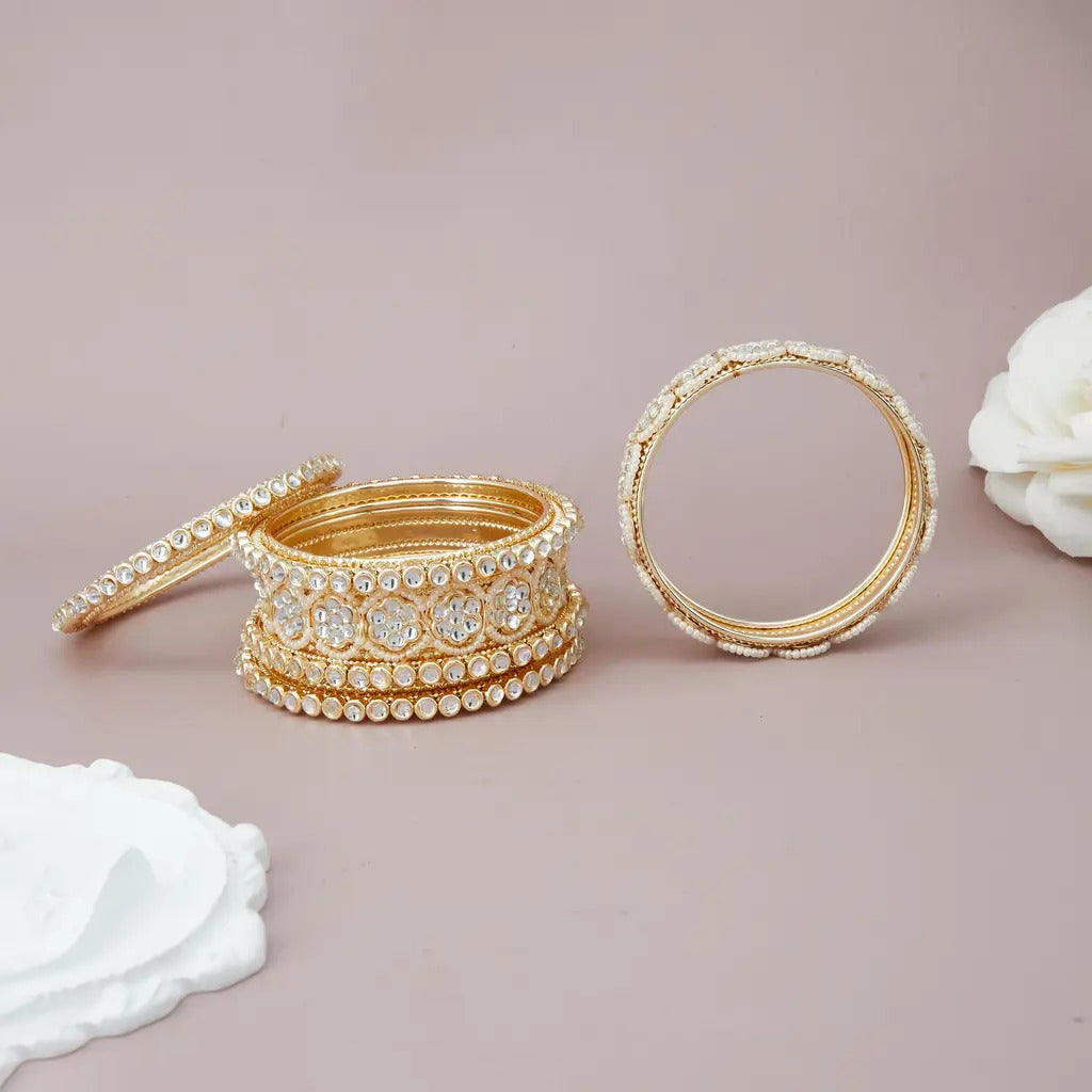 Bridal Gold Plated Floral Design Bangle Kada Set For Wedding - Libasaa.com