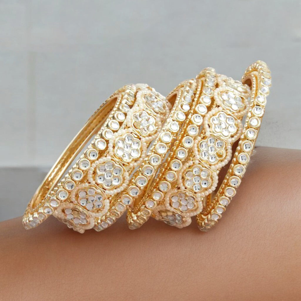 Bridal Gold Plated Floral Design Bangle Kada Set For Wedding - Libasaa.com