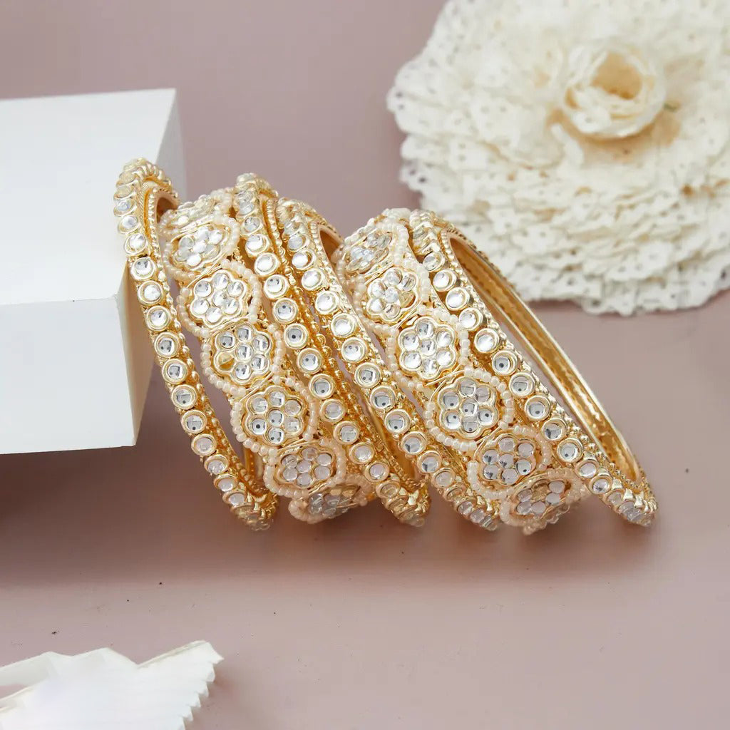Bridal Gold Plated Floral Design Bangle Kada Set For Wedding - Libasaa.com