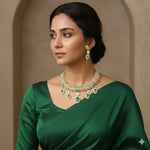 Emerald Green & Cubic Zirconia Choker Necklace Set | Gold Plated Bridal Jewelry for Weddings | Indian Ethnic Statement Necklace with Matching Earrings