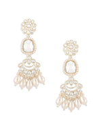 Gold Tone Kundan Artificial Stones & Clustered Drop Beads Bridal Necklace Earring & Maangtikka Set