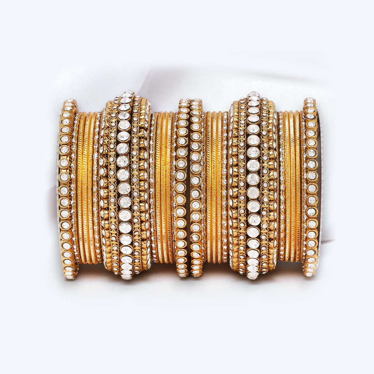 Stone Bangle Set with Shimmer Bangles | Traditional Party & Bridal Jewelry | Indian Wedding Bangles