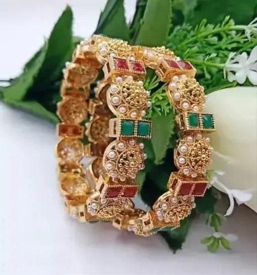 Golden Matte finish Kada Bangles Set, 22k Gold Plated, Traditional Indian, Gift for Her, Wedding Jewelry, Bridesmaid Gift, Set of 2 Psc - Libasaa