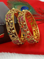 Golden Matte finish Kada Bangles Set, 22k Gold Plated, Traditional Indian, Gift for Her, Wedding Jewelry, Bridesmaid Gift, Set of 2 Psc - Libasaa