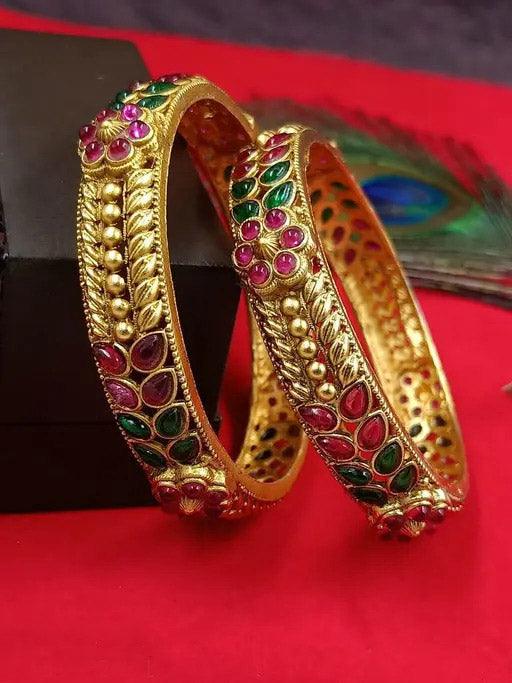 Golden Matte finish Kada Bangles Set, 22k Gold Plated, Traditional Indian, Gift for Her, Wedding Jewelry, Bridesmaid Gift, Set of 2 Psc - Libasaa