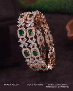 Indian Rose Gold Finish American Diamond CZ Bangles, CZ stone bangles, Indian wedding {Set Of 2} Emerald Octagon White Pear & CZ Round Stone - Libasaa