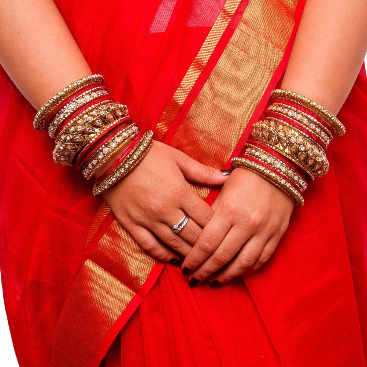 Golden Wedding Bangle set, Bridal bangles set of 2 Kundan Bangles with Chakri Kada, Bollywood Jewelry Set of 46 Bangles, Indian Jewelry - Libasaa