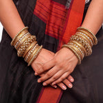 Golden Wedding Bangle set, Bridal bangles set of 2 Kundan Bangles with Chakri Kada, Bollywood Jewelry Set of 46 Bangles, Indian Jewelry - Libasaa