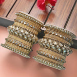 Golden Wedding Bangle set, Bridal bangles set of 2 Kundan Bangles with Chakri Kada, Bollywood Jewelry Set of 46 Bangles, Indian Jewelry - Libasaa