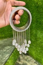 Latkan Golden Silver Crystal Stones 4 Psc hanging bangles ethnic party wear bangles, Latkan bangles, Tassel Bangle, Indian bangles - Libasaa