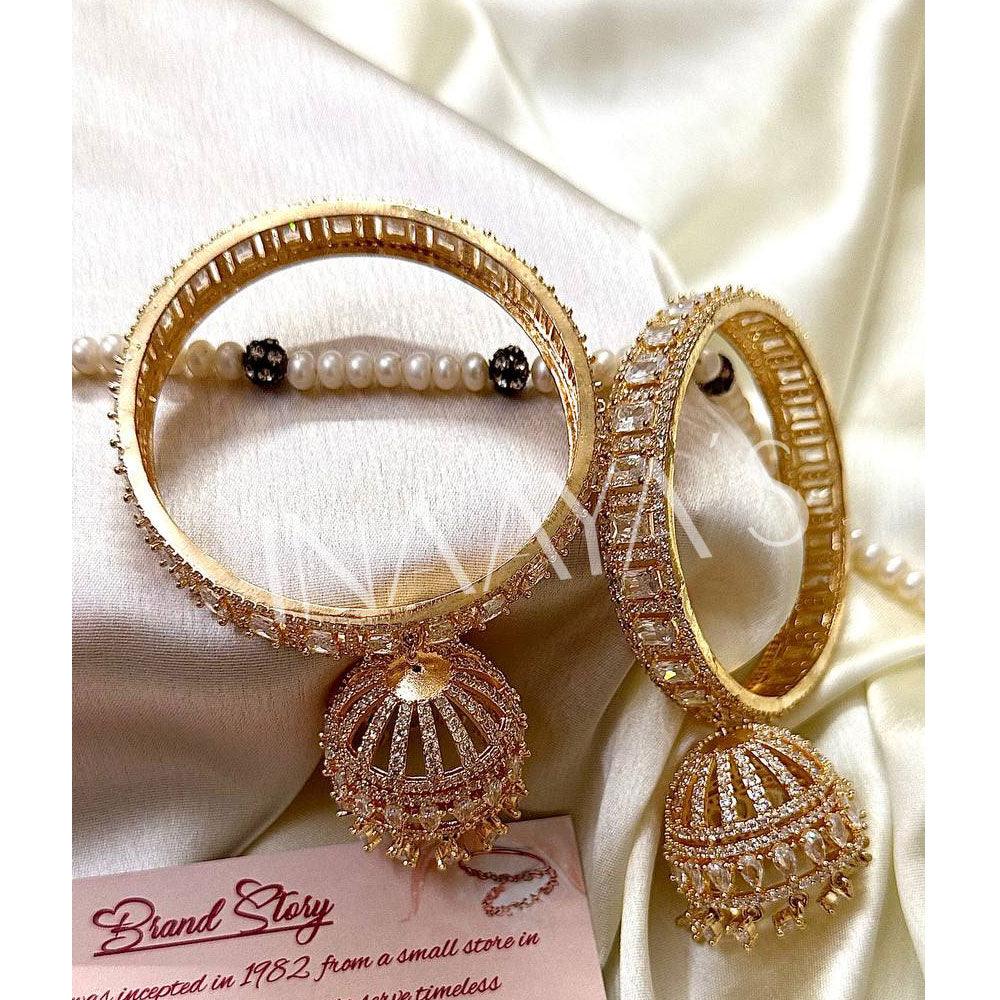 Golden Premium AD Stone Jhumki Drop Bangle Set, Indian Asian Bangles Churiya Bangle Set Kangan Bangles Pack Of 2. - Libasaa