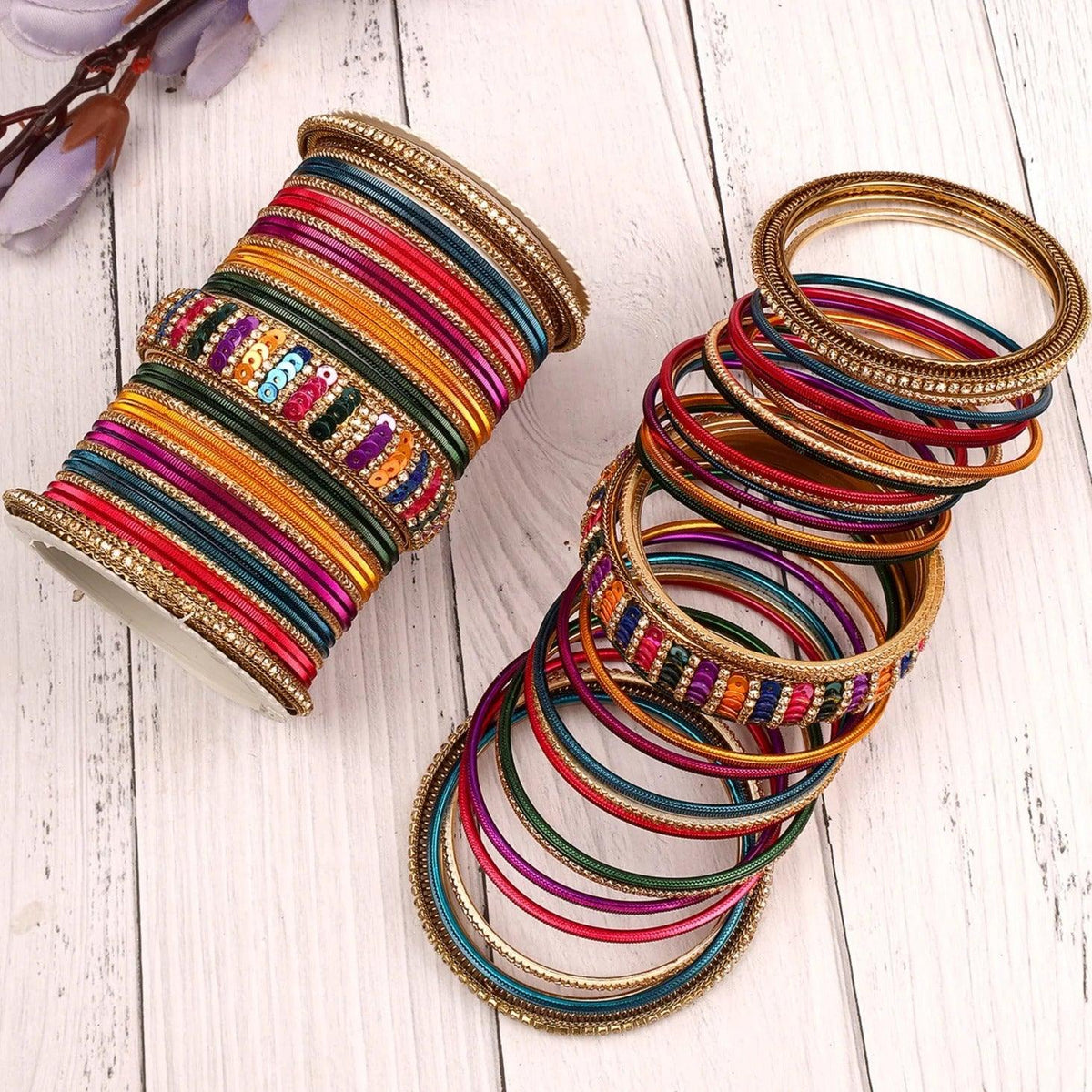 Indian bangles set with sequins work kada, Indian bangles, Wedding jewelry, festive colorful bangles - Libasaa