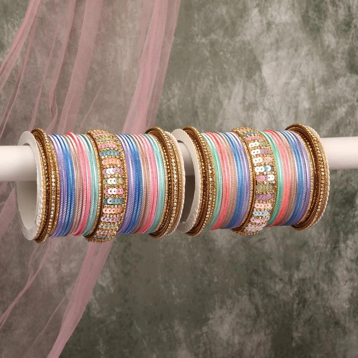 Indian bangles set with sequins work kada, Indian bangles, Wedding jewelry, festive colorful bangles - Libasaa