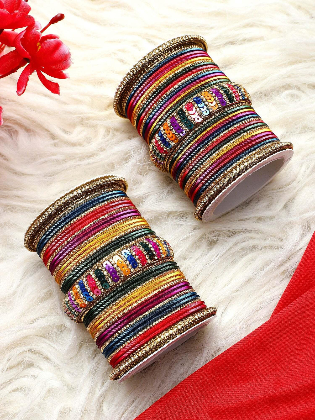 Indian bangles set with sequins work kada, Indian bangles, Wedding jewelry, festive colorful bangles - Libasaa