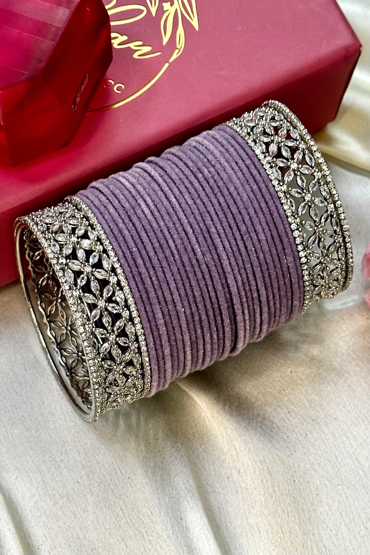 Rose Velvet Bridal Bangles Set, Wedding Bangles, Colorful Beautiful Fashion Bangles, Gold Lux Set, Special Festive Occasions, Eid - Libasaa