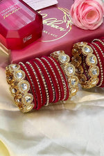 Rose Velvet Bridal Bangles Set, Wedding Bangles, Colorful Beautiful Fashion Bangles, Gold Lux Set, Special Festive Occasions, Eid - Libasaa