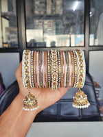 Pink Pearl Indian Bangles Bracelet Set with Jhumki Borders, Indian wedding bangle set, Indian Pakistani South Asian Bridal, Hand Jewellery - Libasaa