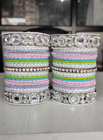 Bollywood Multicolor Silver Kundan Bangle Set - Libasaa