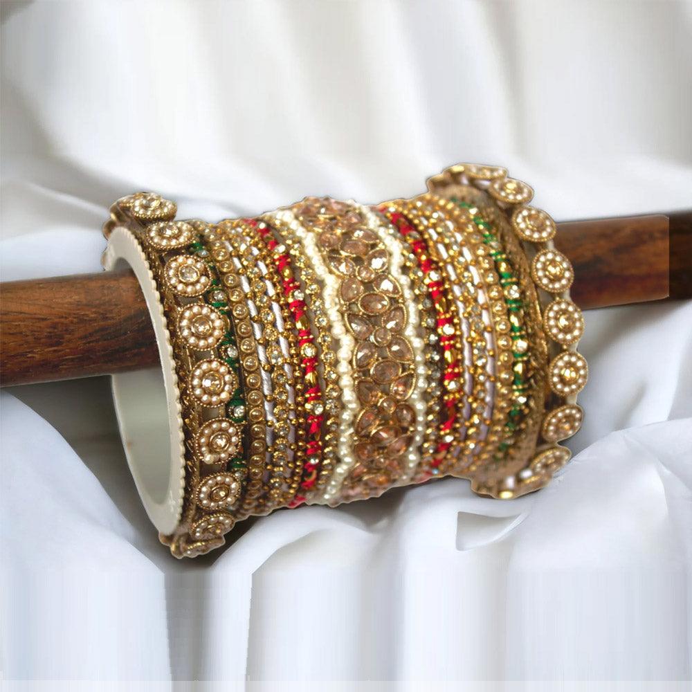 Kundan, Stones & Silk Threads Bridal Bangle Set for Women, Indian Bollywood Jewelry, Set of 2 - Libasaa