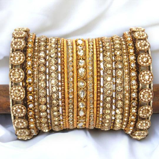 Thread Bangle Set, Kundan, Stones & Silk Threads Bridal Bangle Set for Women, Indian Bollywood Jewelry, Set of 2 - Libasaa