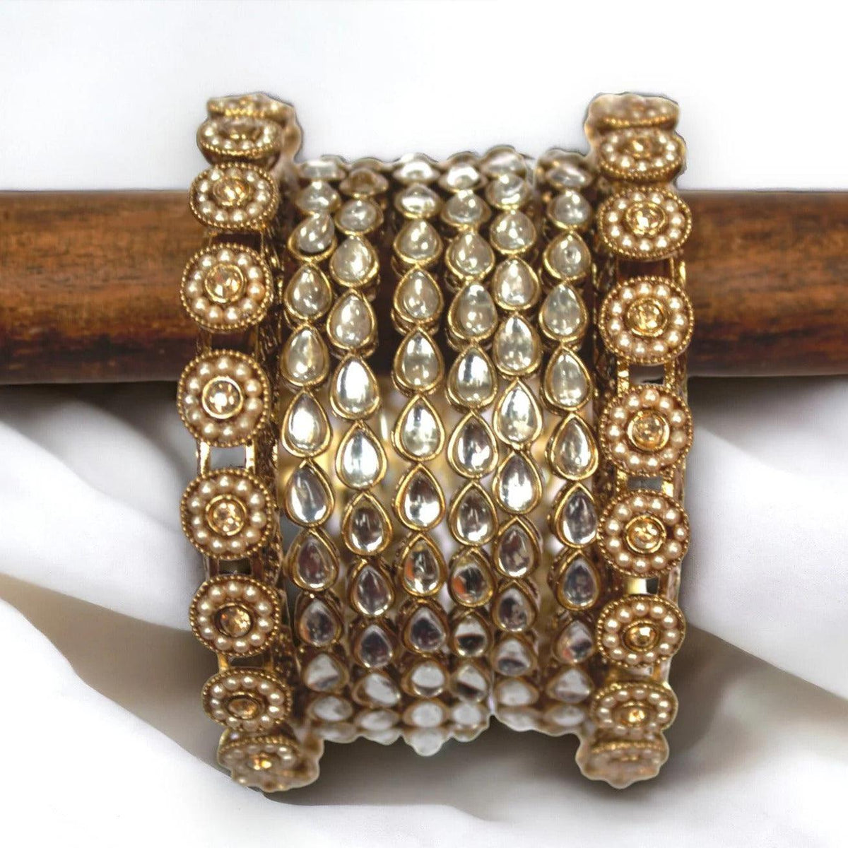 Kundan Kada Set, Indian Bangle Set, Thread Bangle Set, Kundan, Stones & Silk Threads Bridal Bangle Set for Women, Set of 2 for Both Hands - Libasaa